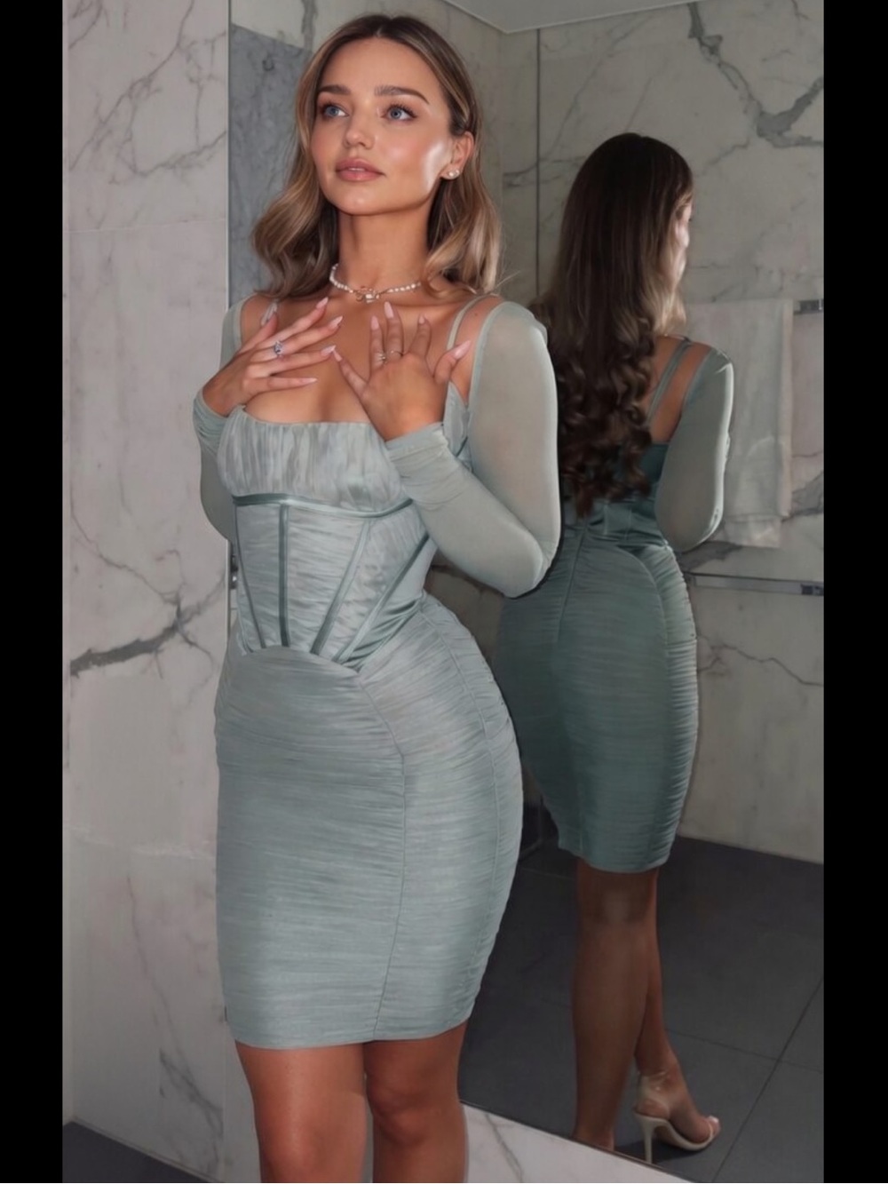 HOUSE OF CB 'Freyja' Green Gathered Corset Dress /sz XSmall US2-4